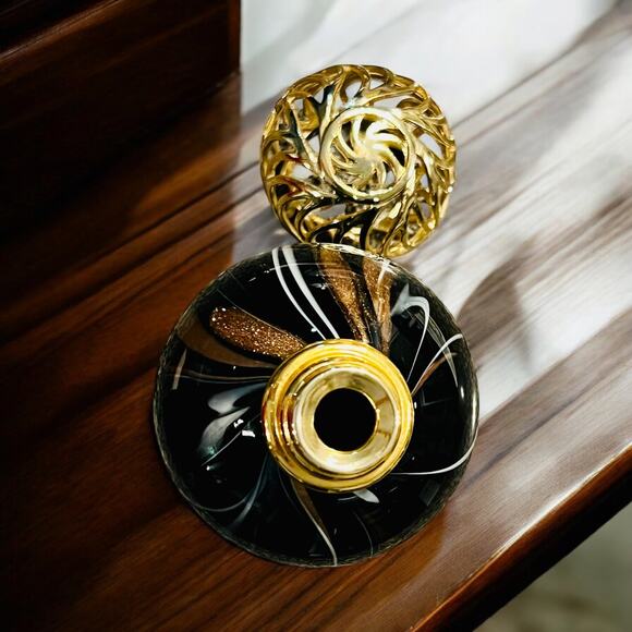 Art Glass Oil Diffuser-La Tee Da-Black Marble Urn-Fragrance Effusion Lamp Bottle - Picture 3 of 7